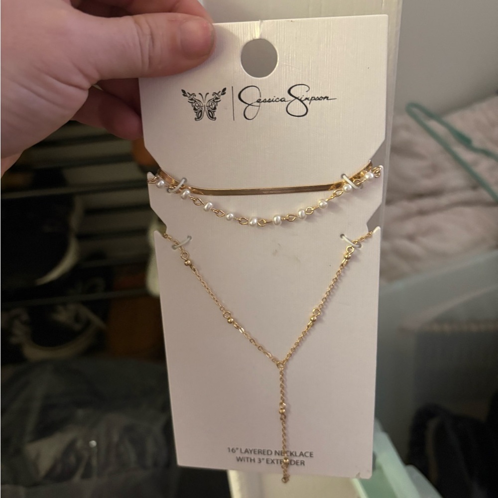 Jessica Simpson Gold and Pearl Layered Necklace